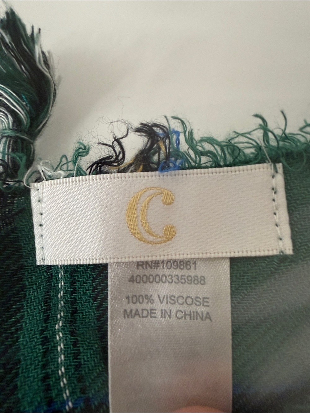 C Green Plaid Fringe Wrap Scarf - Picture 5 of 6